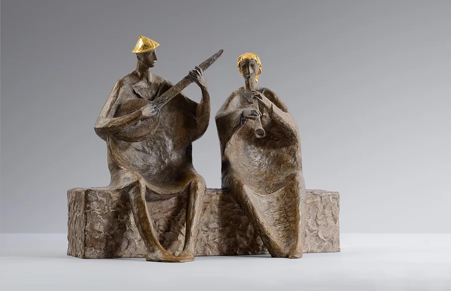 Musica — Bronze, Blattgold · 35 × 30 cm