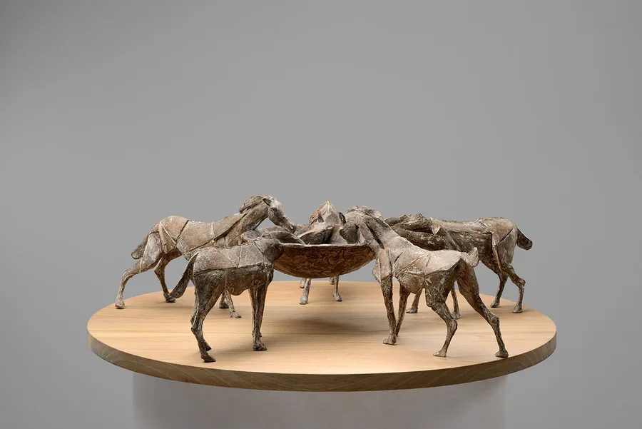 Horses on the Bowl — Bronze · 60 × 20 cm
