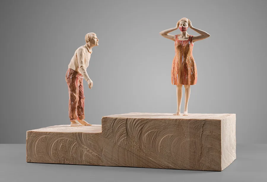 Rufender Mann und Mädchen — Holz, gefasst